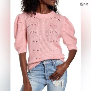 English Factory Pink Puff-Sleeve Scoop Neck Sweater